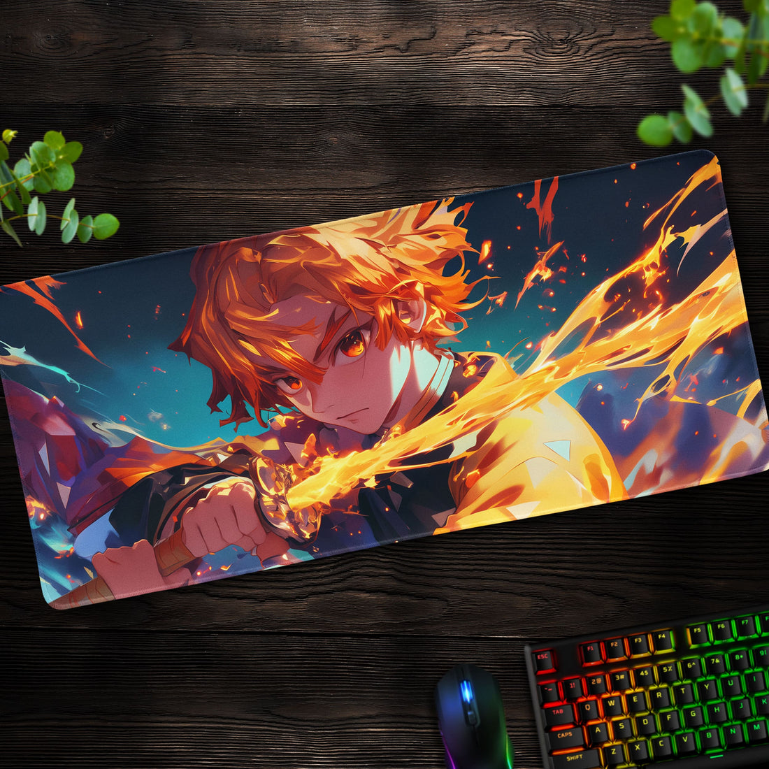 Zenitsu Demon Slayer Desk Mat, Thunder Breathing Mouse Pad